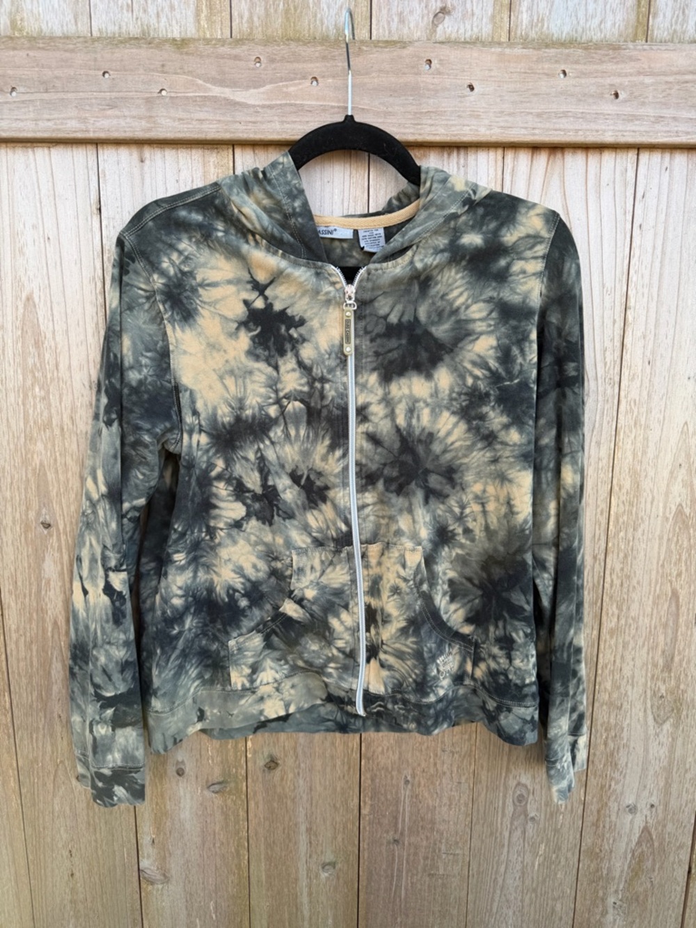 Oleg Cassini Green and Beige Tie-Dye Zip Up Hoodie